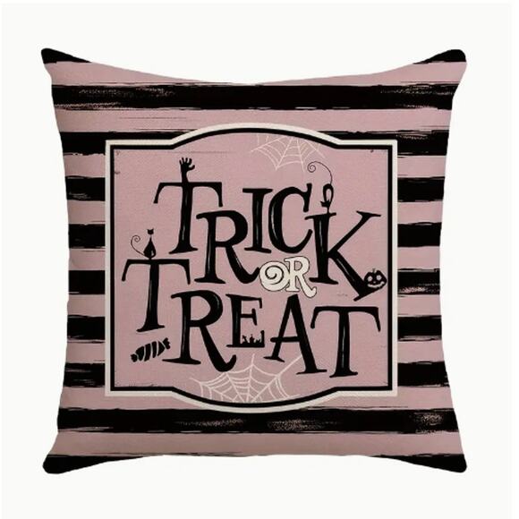 New! Pinkoween TRICK or TREAT Black & Pink Throw Pillow - Insert Included! - Picture 1 of 2
